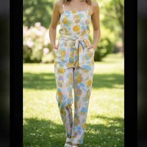 Rachel Pally strapless jumpsuit,pink With yellow flowers,pockets,modal,sz XS.